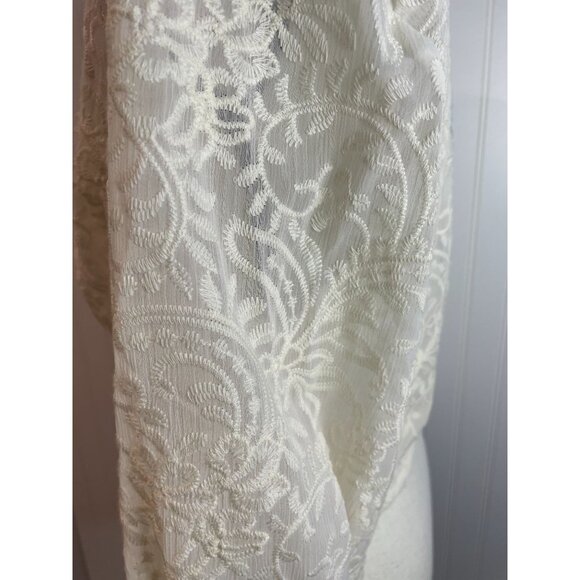 Studio F Ivory Lace Long Sleeve Tie Front Blouse With Embroidered Details Size M - Picture 7 of 16